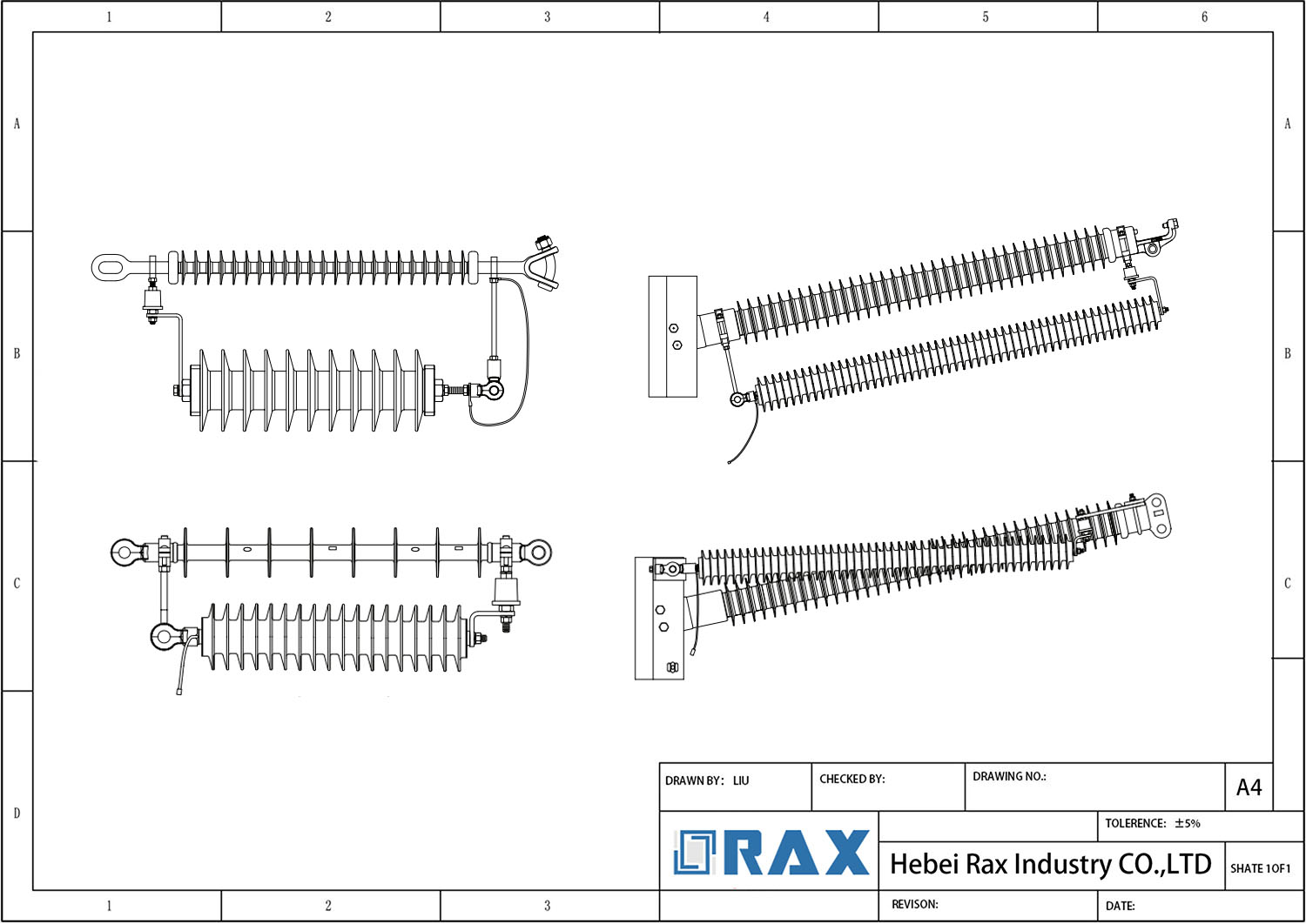 Insulator Mount Non-Gapped Line Arrester Drawing