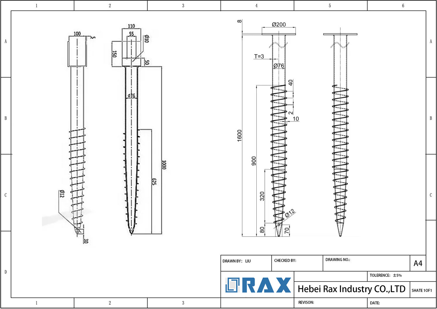 Solar ground screws drawing